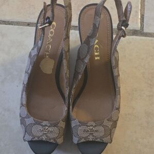 Coach Women's Tan Patterned Wedges